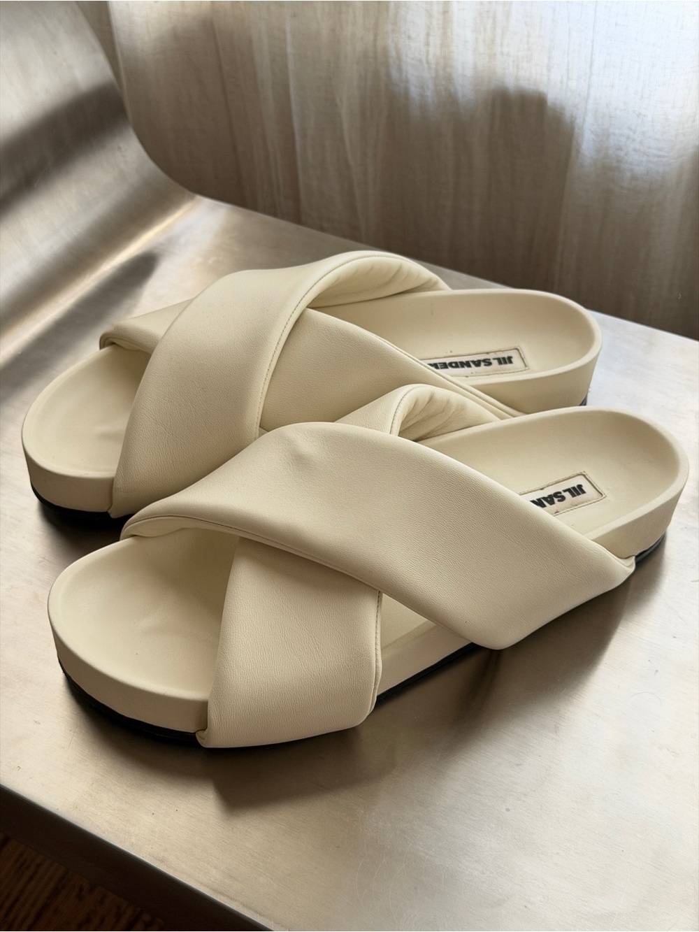 Jil Sander Padded Cream Cross-Strap Sandals